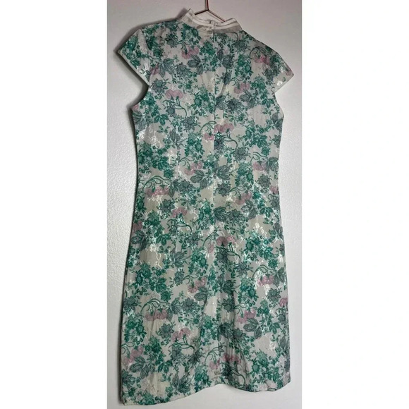 Traditional Chinese Beaded Flower Lace Mesh Embroidery Cheongsam Dress Green XL - Picture 3 of 15